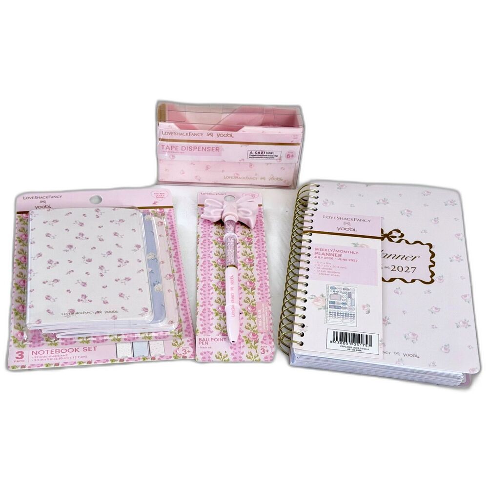 NWT LoveShackFancy x Yoobi 4 Pc Floral Planner Stationery Desk Set